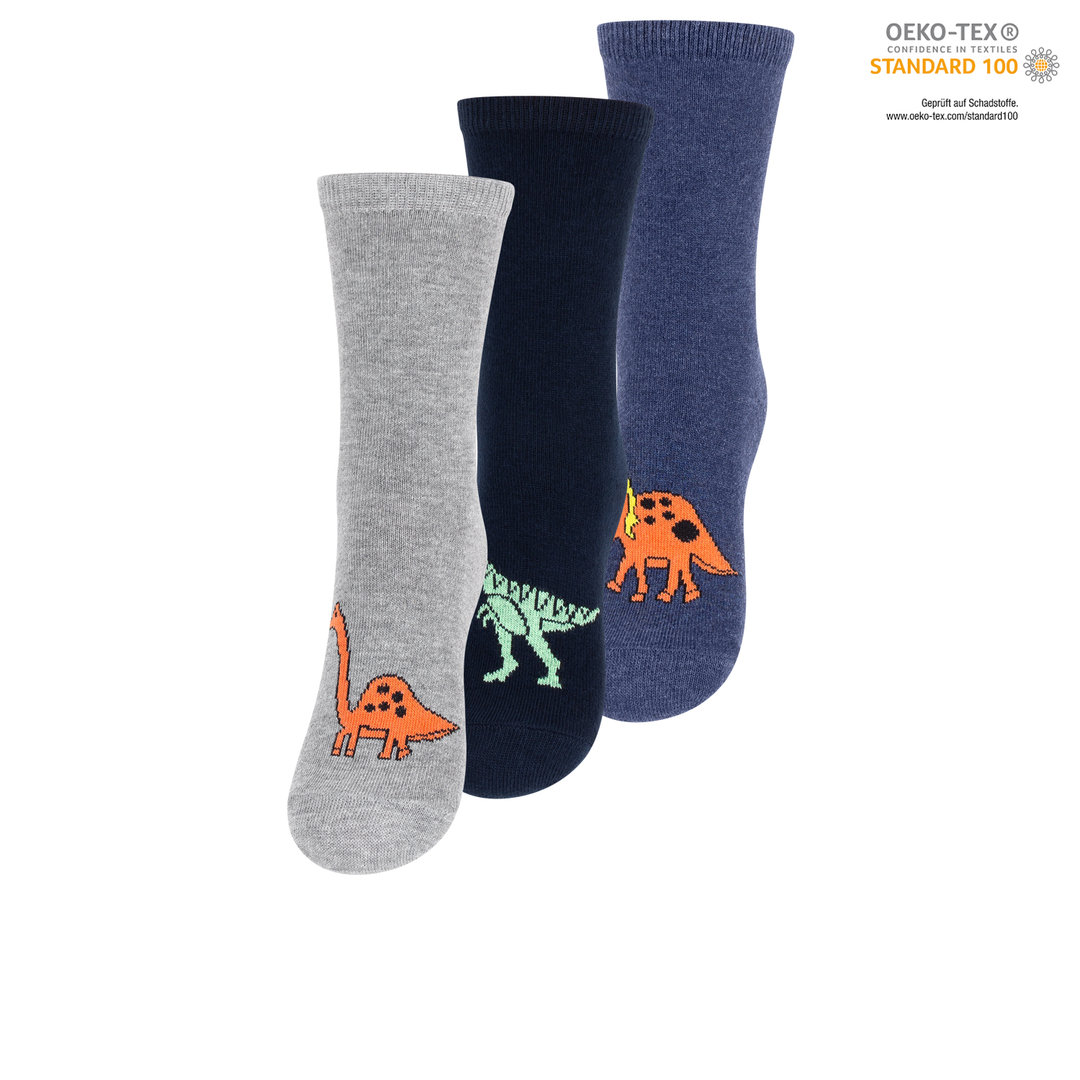 3er Pack Kinder Baumwoll Socken mit Dinosaurier-Motiven