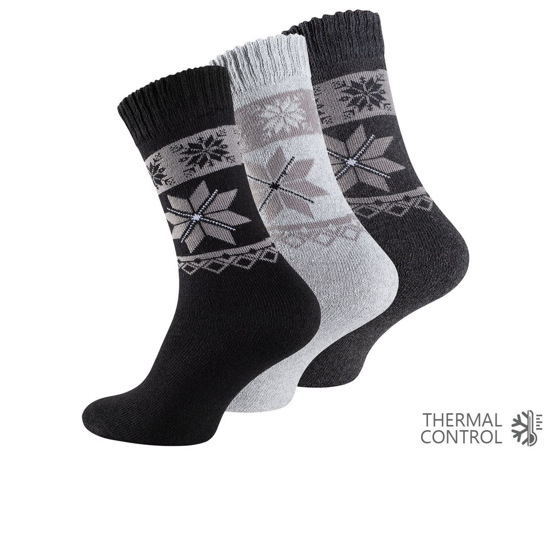 Herren 3er Pack Frottee Thermo Socken mit Eiskristallmuster