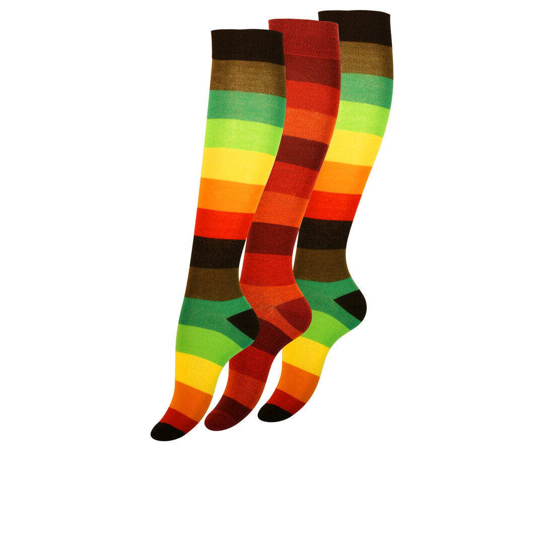 Damen Kniestrümpfe 3er Pack "RAINBOW" mit bunten Blockringel