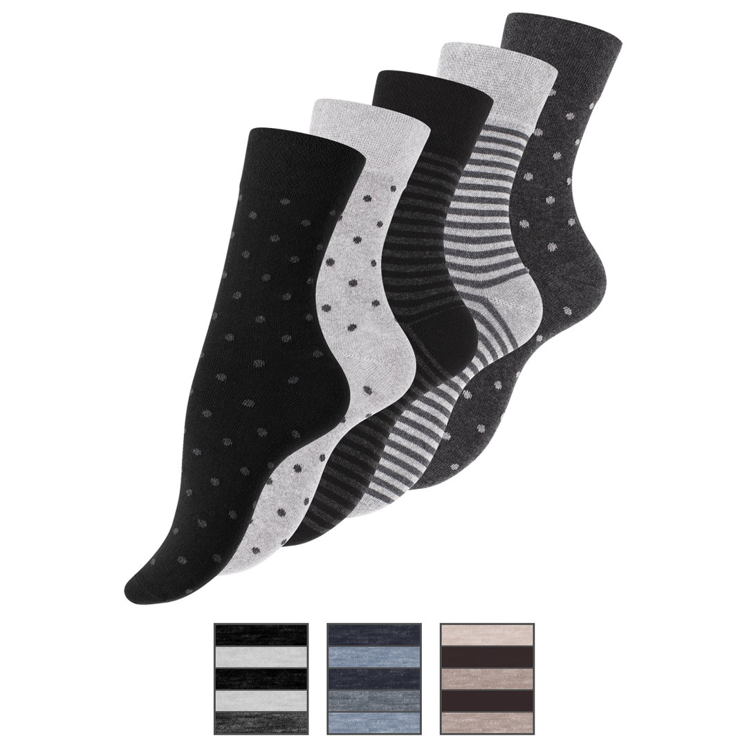 Damen Baumwoll Socken 5er Pack mit modischen Designs - Farbe wählbar