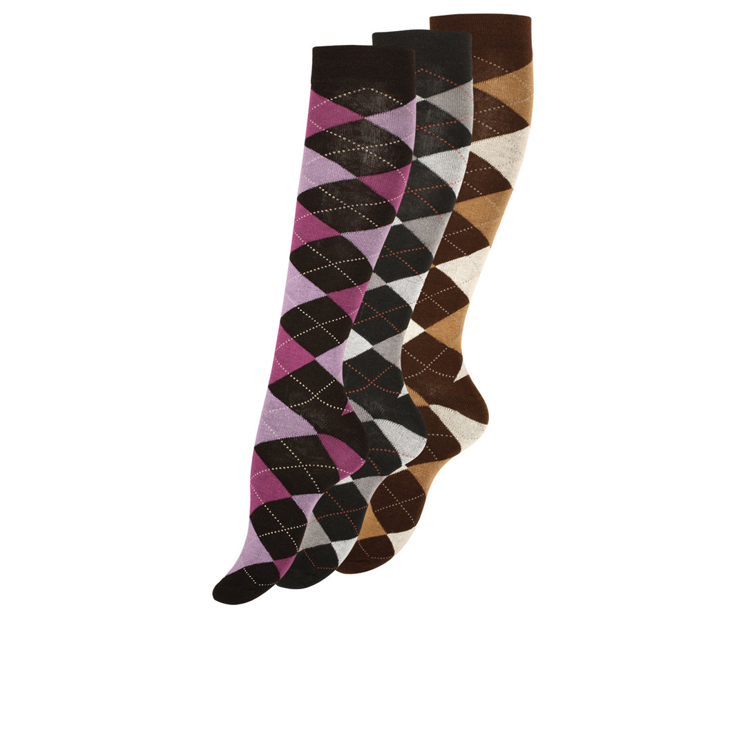 Damen Karo Kniestrümpfe 3er Pack  - Baumwolle