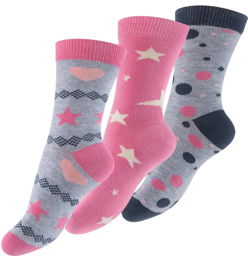 3er Pack Kinder Baumwoll Socken mit Sternen und Punkten