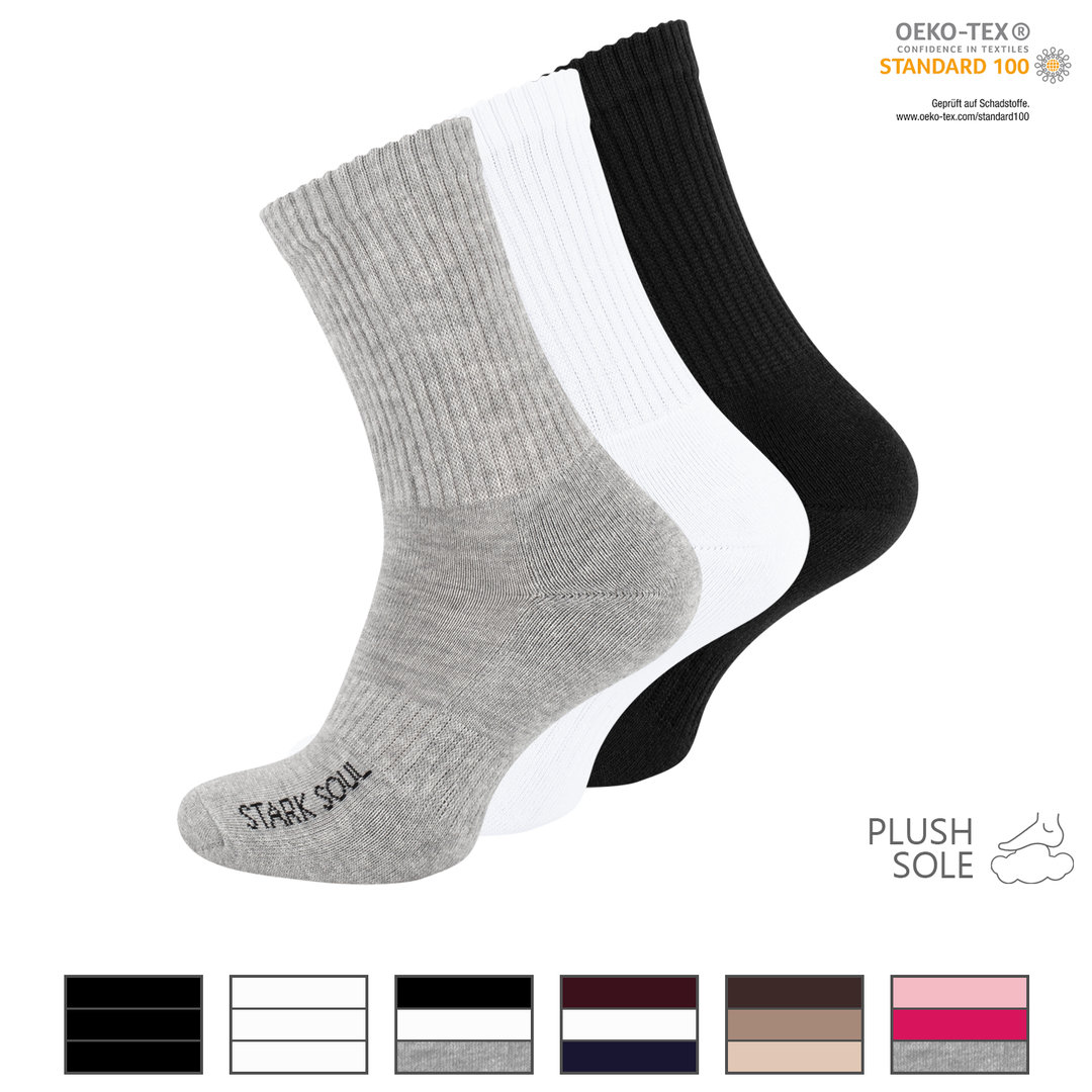 Stark Soul® 3er Pack Unisex Baumwoll Sportsocken mit Frotteesohle - gekämmte Baumwolle