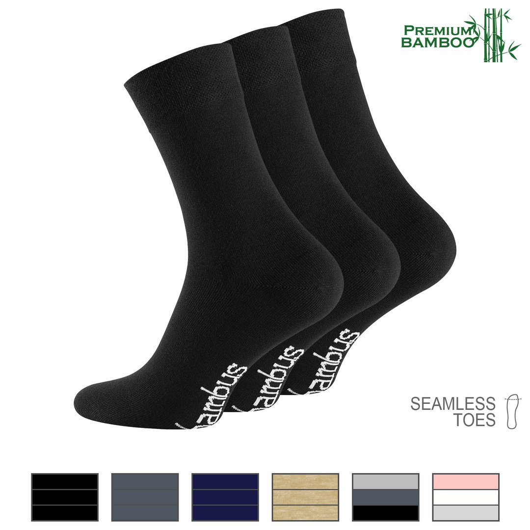 Unisex BAMBUS Socken 3er Pack mit verstärkter Spitze und Ferse - Farbe wählbar