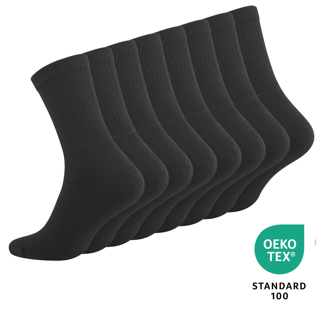 Unisex Baumwoll Tennissocken 8er Pack schwarz - Freizeitsocken
