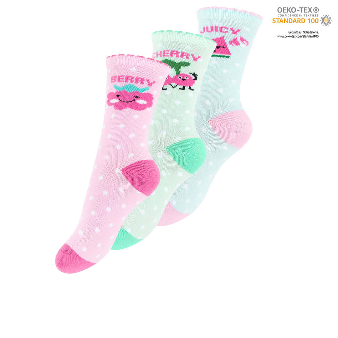 3er Pack Kinder Baumwoll Socken mit Frucht-Motiven