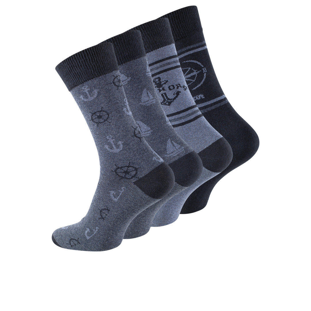 4er Pack Herren Baumwoll Socken "MARITIM" mit Komfortbund