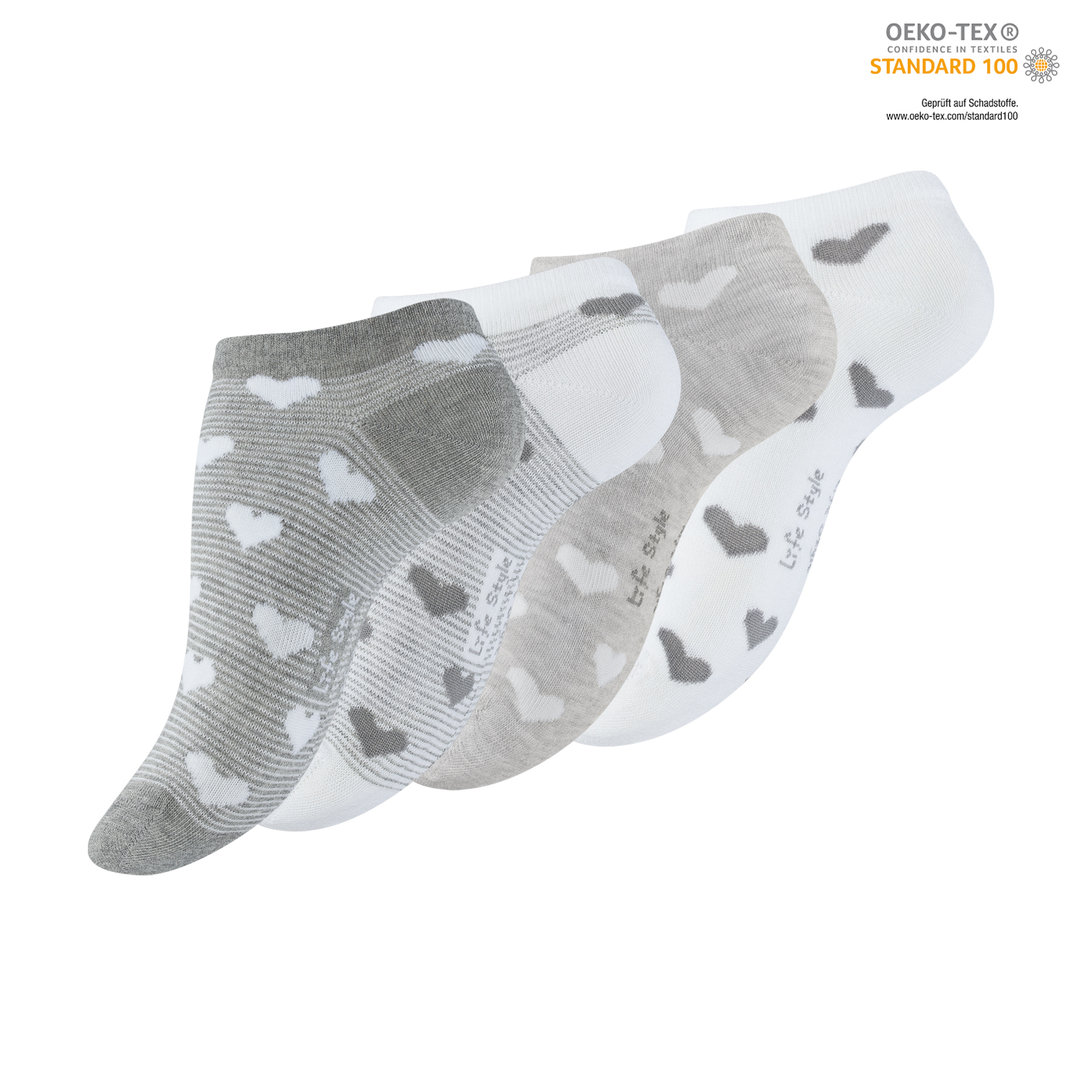 Vincent Creation® Damen Sneakersocken 4er Pack "GREY HEARTS"