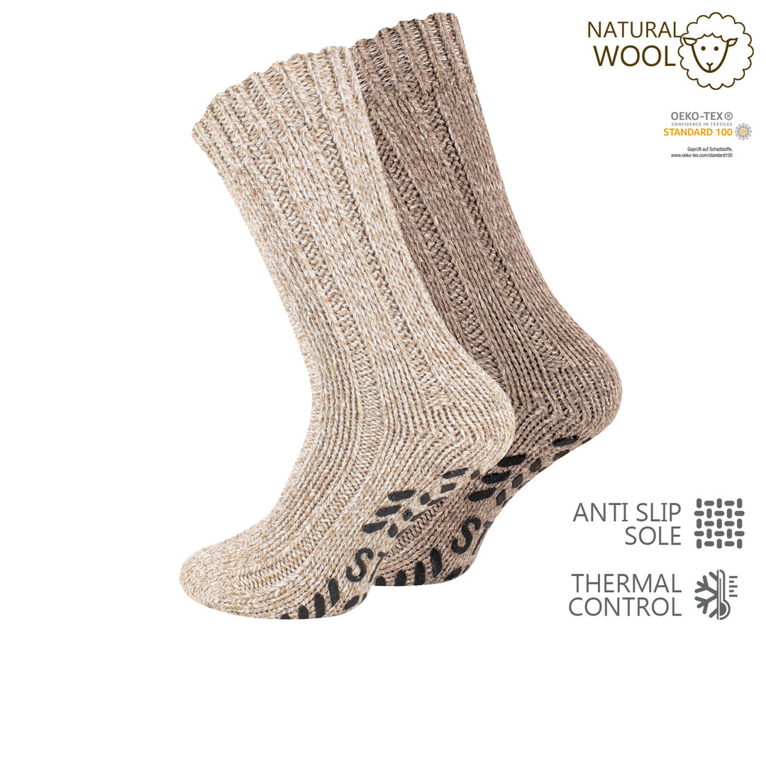 2er Pack Norweger-Grobstricksocken mit Anti-Rutsch-Sohle