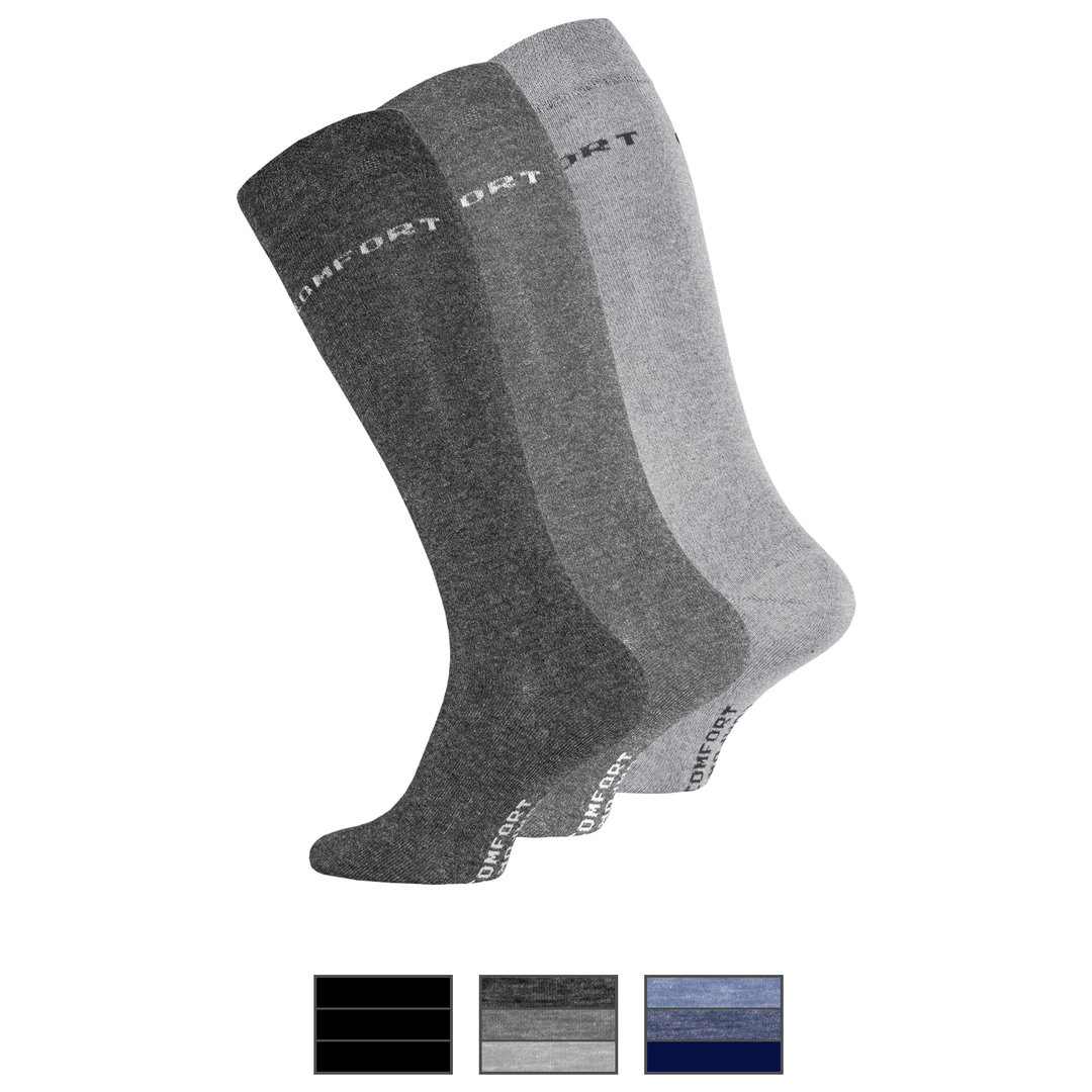 3er Pack Herren Baumwoll Kniestrümpfe "COMFORT" ohne Gummibund - Farbe wählbar