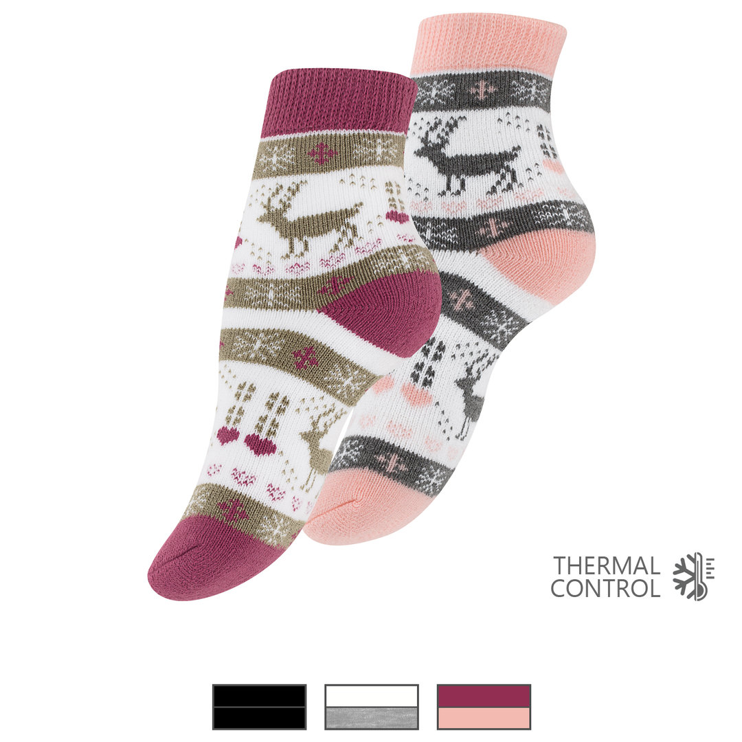 yenita® Damen THERMO Socken 2er Pack mit Rentier-Motiv